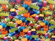 Pletenina digitální potisk metráž Lego kostky 3D.